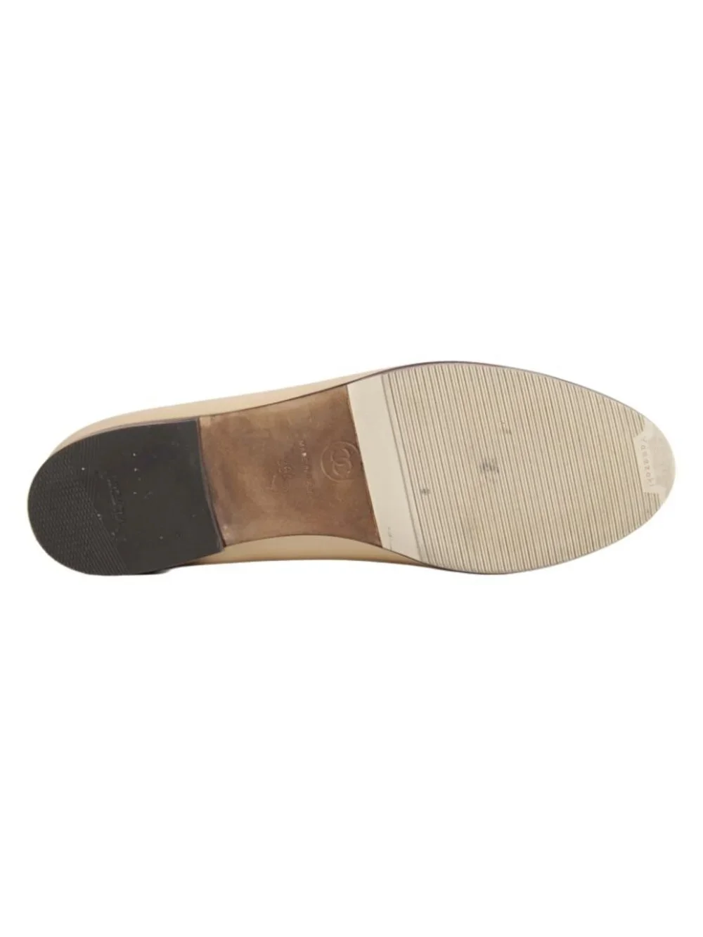 Chanel Pumps Ballerina Ribbon CC Logo Leather Shoes 36C Beige
